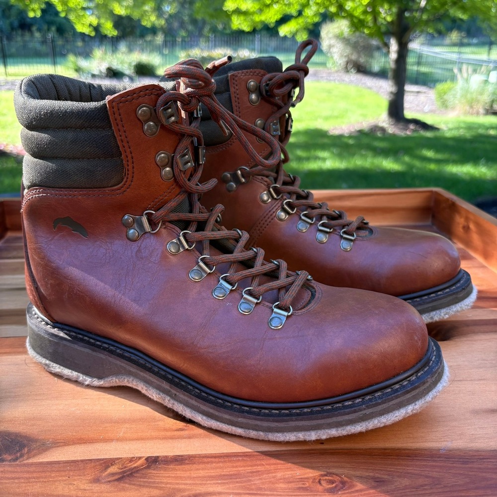 Simms Freestone Wading Boots Mens 10 Brown Leather Felt Sole Fly Fishing Utility